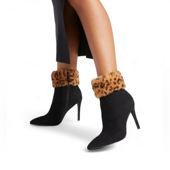 Shoe Dazzle Shoes - Shoe Dazzle Shoes Lilah Heeled Bootie‎ Black Caviar Leopard pointed toe stilleto